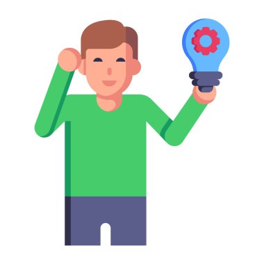 Ampul ikonu olan adam, fikir konsepti, vektör illüstrasyon tasarımı