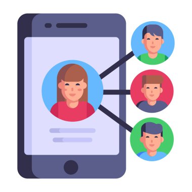 Sosyal medya cep telefonu simgesi, vektör illüstrasyonu