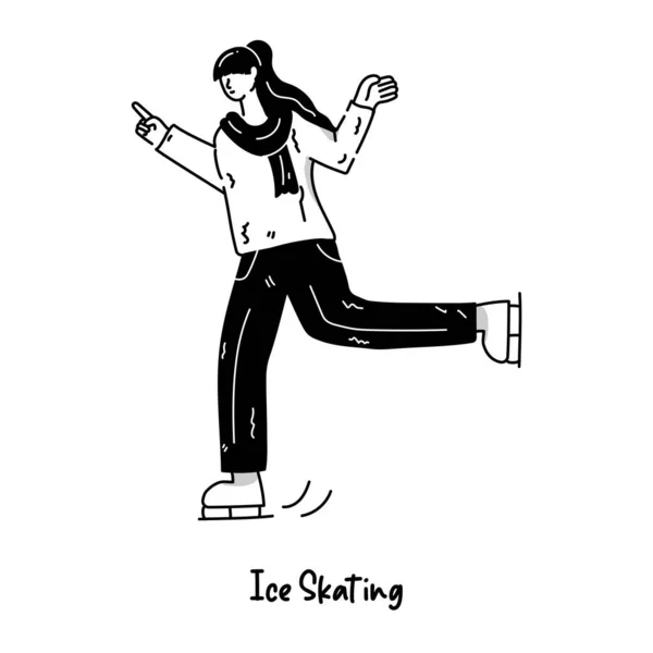 Young Woman Ice Skating Icon — Stock Vector