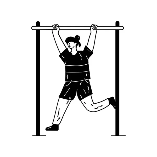 Woman Using Exercise Bar Gym Vector Illustration — Stockvector