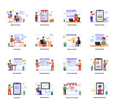 iş ve finans düz vektör simgeleri belirlendi