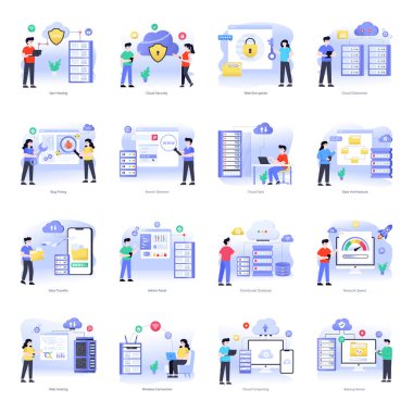 İş sembolleri ve vektör illüstrasyonlu düz simgeler