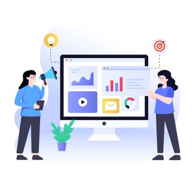 İş adamları dizüstü bilgisayar ve akıllı telefon vektör çizimi tasarımı ile birlikte çalışıyor