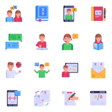 Bir takım iş ikonları. Düz stil. vektör illüstrasyonu.