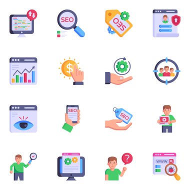 seo modern simgelerin düz tasarım vektör çizimi