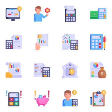 Bankacılık ve finans daire simgeleri ayarlandı. Beyaz üzerinde izole edilmiş web tasarımı için basit iş vektör simgeleri biçimi