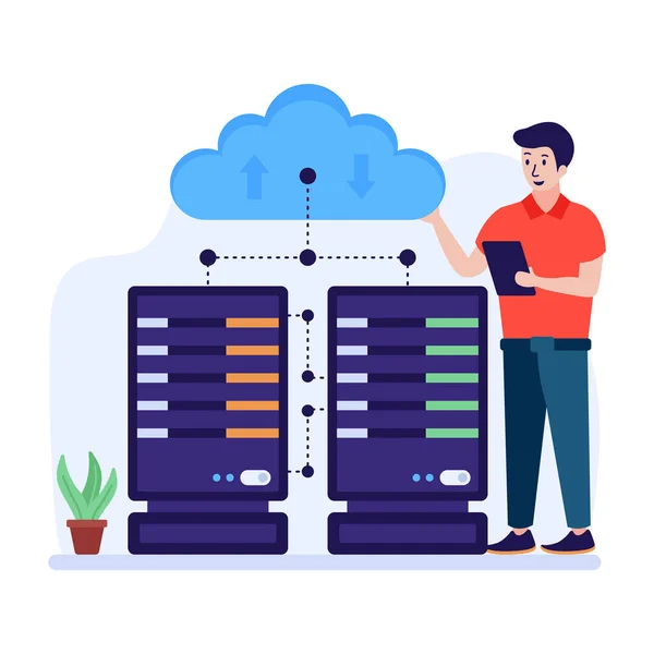 Teknik Arbetare Med Cloud Computing Illustration Design — Stock vektor