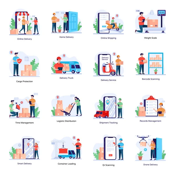 dağıtım konsepti simgeleri ayarlandı, vektör illüstrasyonu