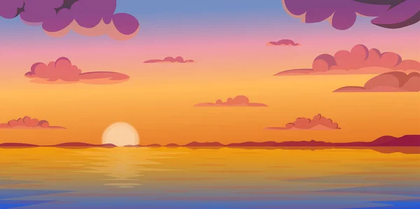 Illustration Des Sonnenuntergangs Über Dem Meer — Stockvektor