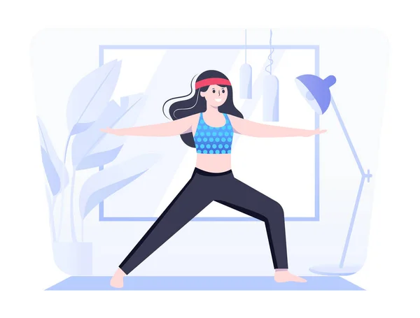 Frau Macht Yoga Übungen Illustrationsdesign — Stockvektor
