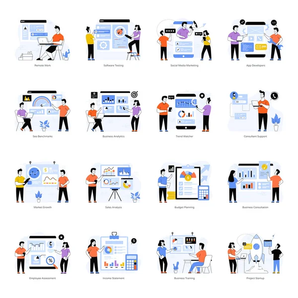 İş adamları dizüstü bilgisayarlar ve simgeler ile birlikte çalışıyor