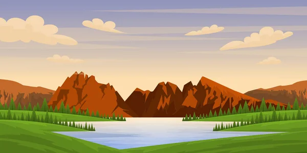 Schöne Landschaft Mit See Den Bergen Vektorillustration — Stockvektor