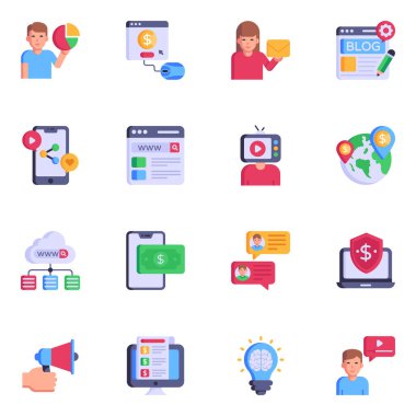 Düz simgeler kümesi, vektör illüstrasyonu