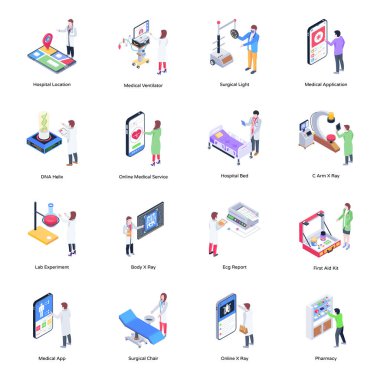 Beyaz arkaplanda tıbbi vektör simgeleri kümesi.