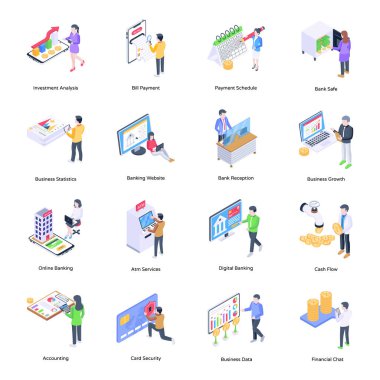 İş işaretleri ve sembolleri vektör illüstrasyonlu düz simgeler