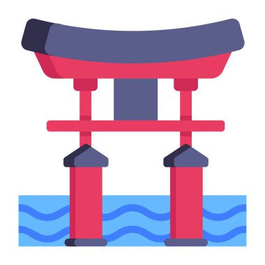 Torii Gate karikatürü, vektör illüstrasyonu