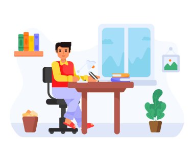 Ev işi karikatürü, vektör illüstrasyonu