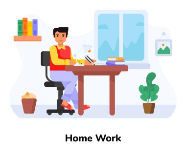 Ev işi karikatürü, vektör illüstrasyonu