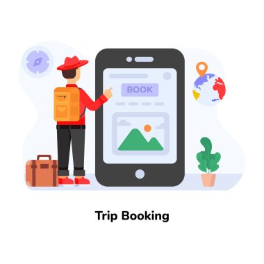 Trip Rezervasyon karikatürü, vektör illüstrasyonu