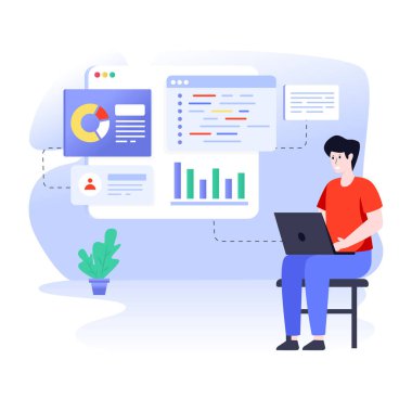 Yazılım Geliştirme karikatürü, vektör illüstrasyonu