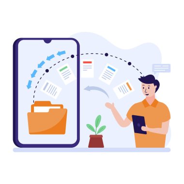 Veri Aktarım karikatürü, vektör illüstrasyonu