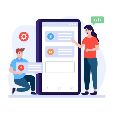 Kripto Para Takas karikatürü, vektör illüstrasyonu