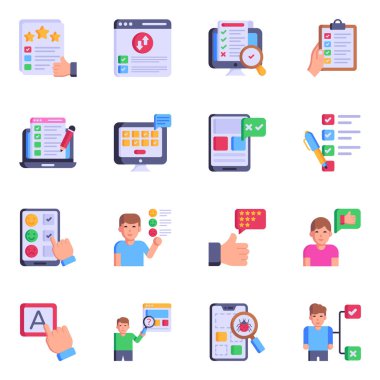 Düz simgeler kümesi, vektör illüstrasyonu