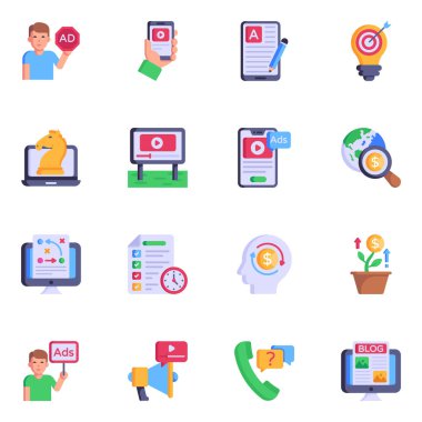 seo, pazarlama, mobil, dizüstü bilgisayar ve diğer vektör ögelerinin düz simgeleri