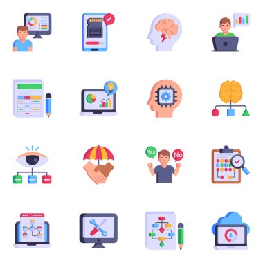 düz tasarım seti ve pazarlama simgesi seti