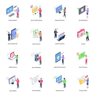 İş yönetimi, cep telefonu ve diğer insanların vektör illüstrasyonuna sahip düz simgeler