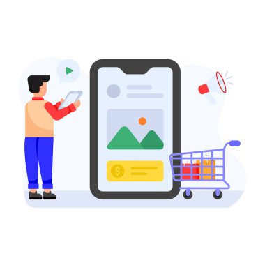 Mobil Pazarlama karikatürü, vektör illüstrasyonu