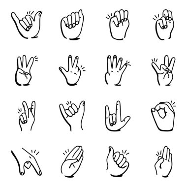 Eller simgeleri siyah renk biçim vektör çizim grafik tasarımı ile ayarlanır