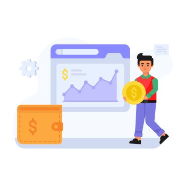 Para ve para vektörü illüstrasyon tasarımlı adam