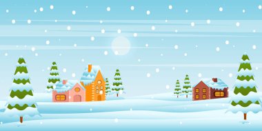 Cennet gibi karlı kış manzarası, vektör illüstrasyonu