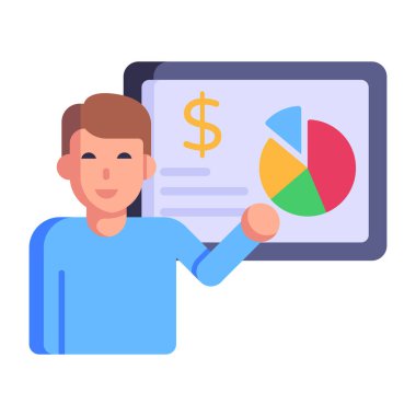 Para ve grafik vektör illüstrasyon tasarımına sahip iş adamı