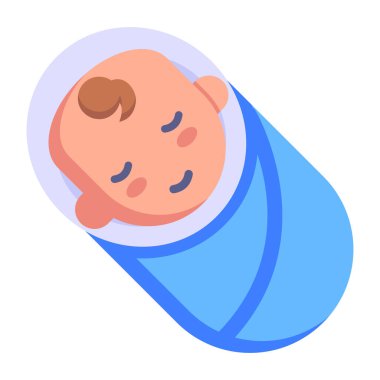 Bebek uyuyan ikon. Beyaz arkaplanda izole edilmiş web tasarımı için yeni doğan erkek çocuk vektör ilüstrasyonunun izometriği
