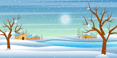 Cennet gibi karlı kış manzarası, vektör illüstrasyonu