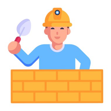 Tuğla duvar vektör illüstrasyon tasarımına sahip bir inşaatçı