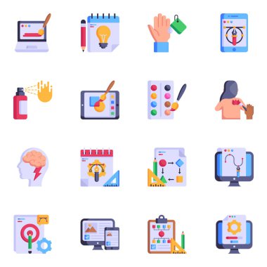 Düz simgeler kümesi, vektör illüstrasyonu