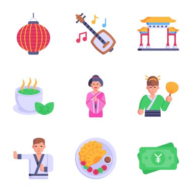 Farklı insan türlerinin ve diğer elementlerin vektör simgelerinin kümesi.