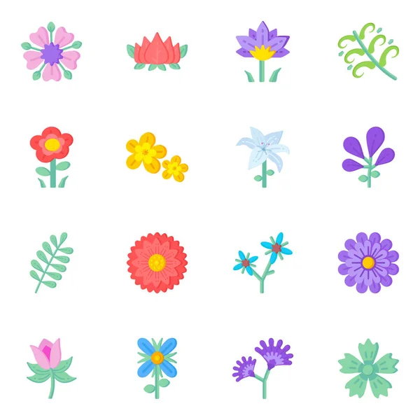 Conjunto Flores Iconos Colores Aislados Sobre Fondo Blanco — Vector de stock