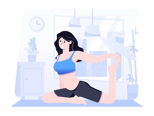 Wanita Melakukan Latihan Yoga Desain Ilustrasi - Stok Vektor