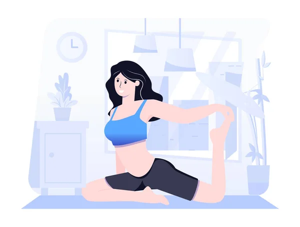 Frau Macht Yoga Übungen Illustration Design — Stockvektor