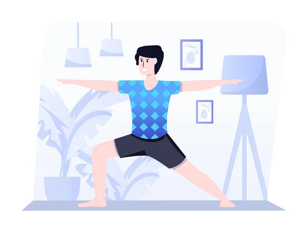 Mann Macht Yoga Übungen Vektor Illustration Design — Stockvektor