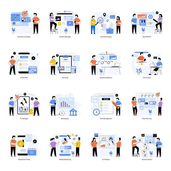 Modern düz stil vektör illüstrasyonunda birlikte çalışan iş adamları