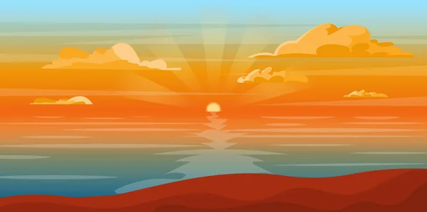 Ilustração Vetorial Pôr Sol Sobre Mar — Vetor de Stock