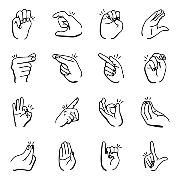 El hareketleri simgeleri ayarlandı. Web için 9 el vektör simgesinin özet çizimi