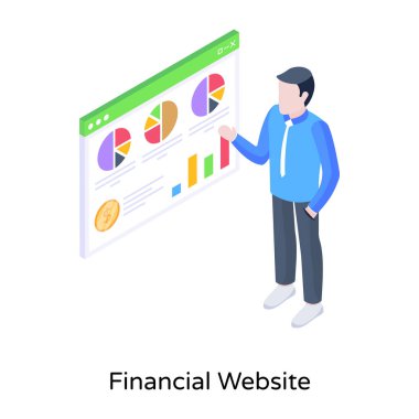 Finansal Web Sitesi karikatürü, vektör illüstrasyonu