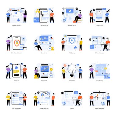 İş simgeleri ayarlandı. Vektör illüstrasyonu