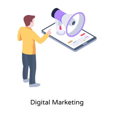 Dijital Pazarlama karikatürü, vektör illüstrasyonu